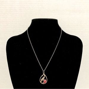 Vintage Silvertone Chain Necklace with Teardrop Pasley and Gemstone Pendant